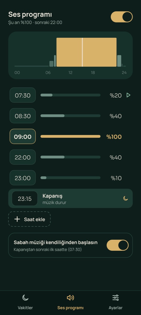 Uygulamada günlük ses programı ekranı